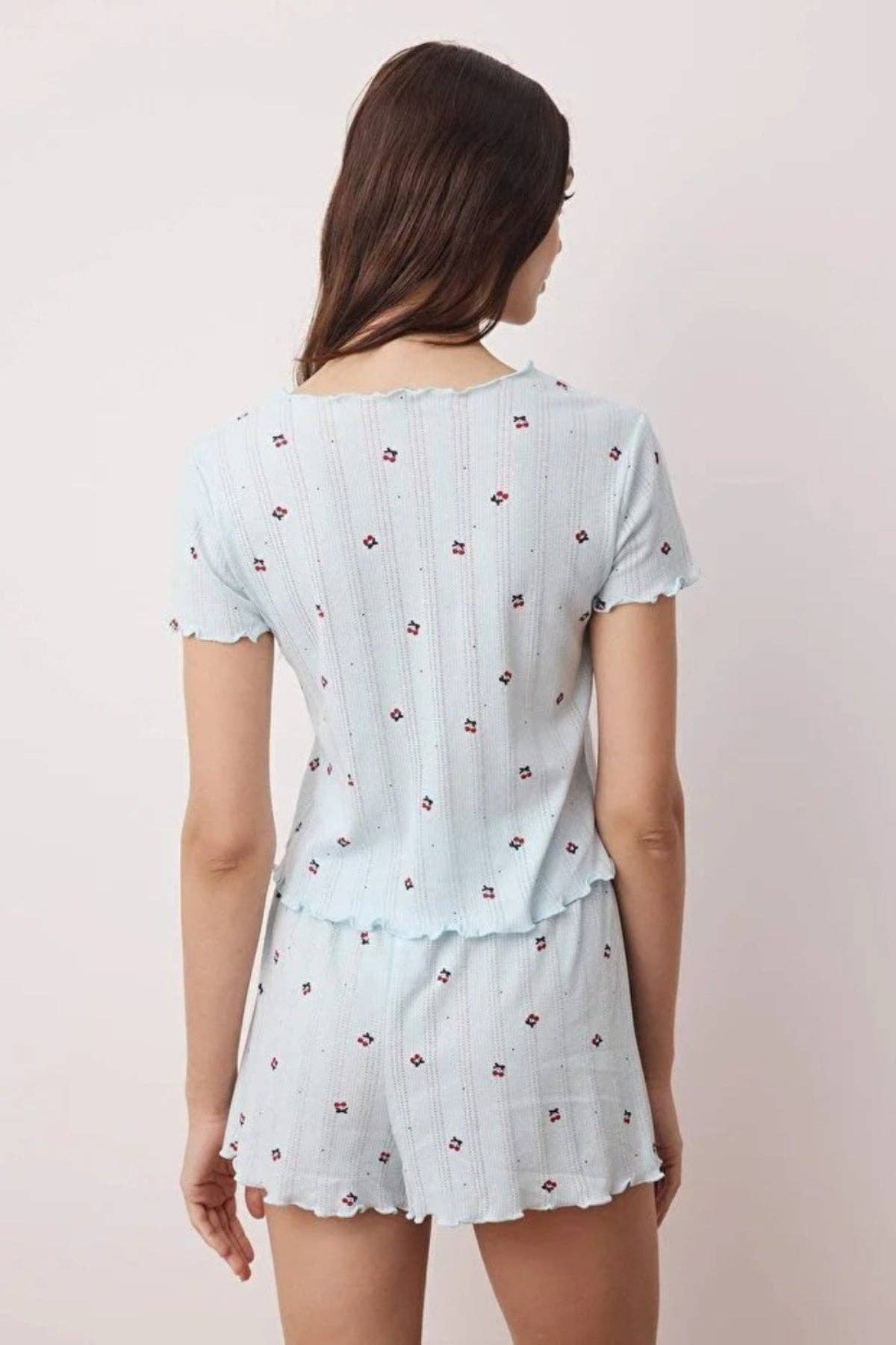 Hoxton Gal – wholesale Sleepwear set – Women's – 2 Piece Ribbon/Bow Detail Ribbed Knit Pajama Set with Shorts2