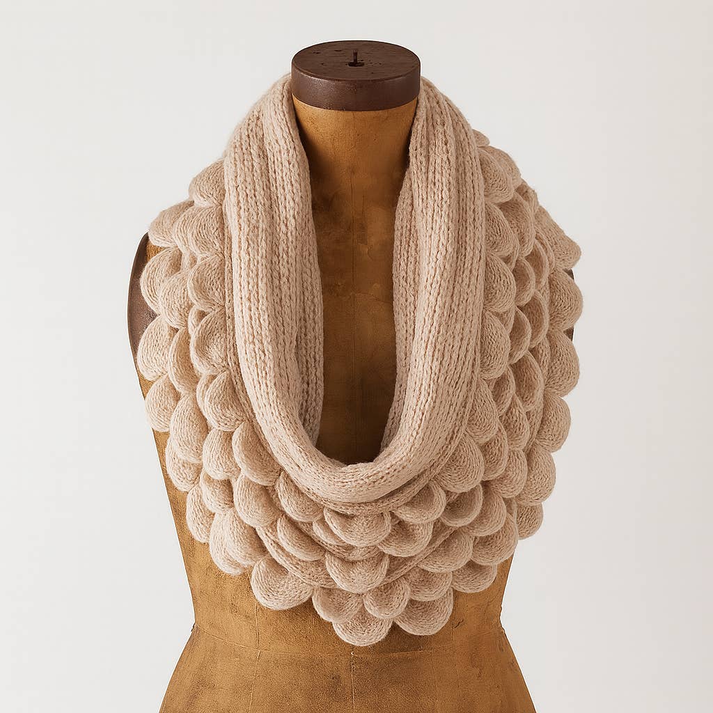Fennco Styles - Wholesale Scarf - Women's - Oatmeal Oversized Scalloped Ruffle Knit Infinity Scarf