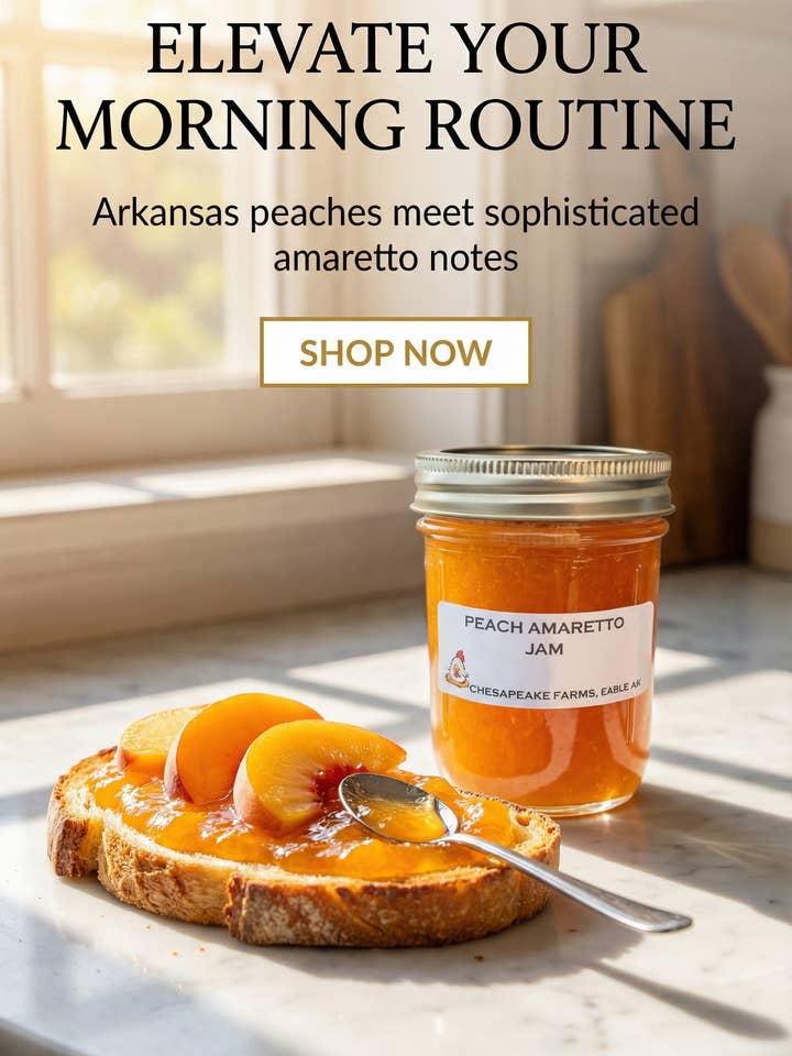 Peach Amaretto Jam: Organic Gourmet Spread (8 oz Jar) for wholesale by Chesapeake Farms LLC