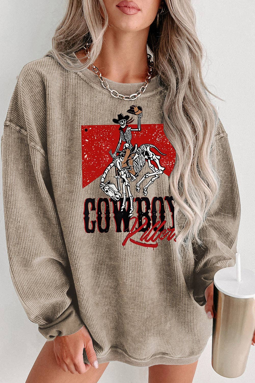 Lovesoft - Wholesale Graphic Sweatshirt - Women's - Cowboy Graphic Ribbed Knit Oversized Sweatshirt5