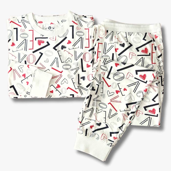 Men's Jogger Pajama Set - White Love for wholesale by The Black Sheep Fam
