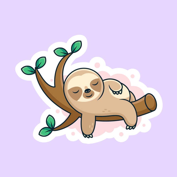 Sleepy Sloth gestanzter Aufkleber für den Großhandel von The Sticker Lab