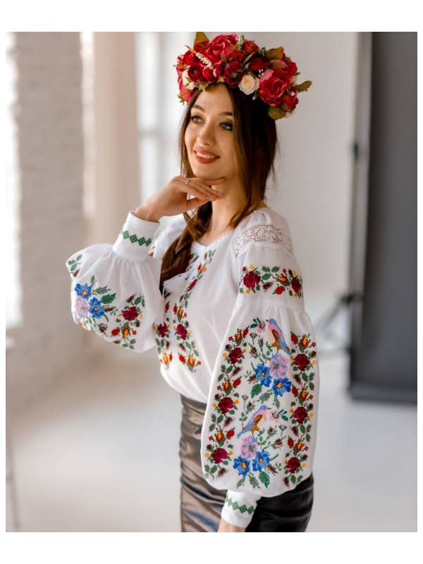 Art Lev – Großhandel Bluse – Damen – Bestickte Boho-Bluse aus Baumwolle für Damen, bunte Vögel