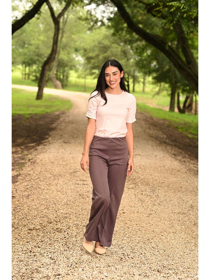 Sugar Bee Clothing - Wholesale T-Shirt - Women's - Fall Clothing - Josie 3/4 Ruched Top - Pink2