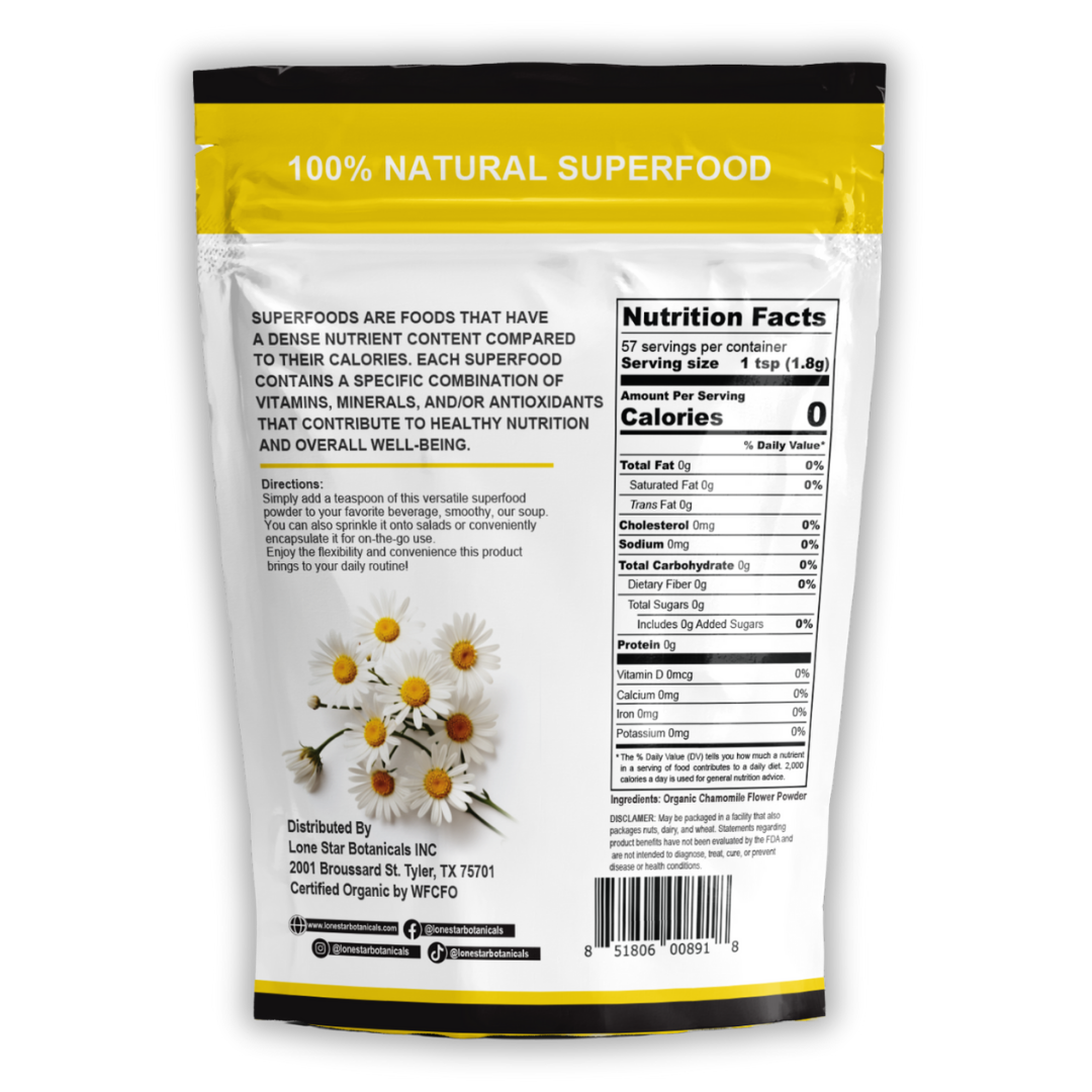 Lone Star Botanicals - Venta al por mayor Proteínas y superalimentos en polvo - Polvo de Flor de Manzanilla Orgánica -- 3,52 oz7