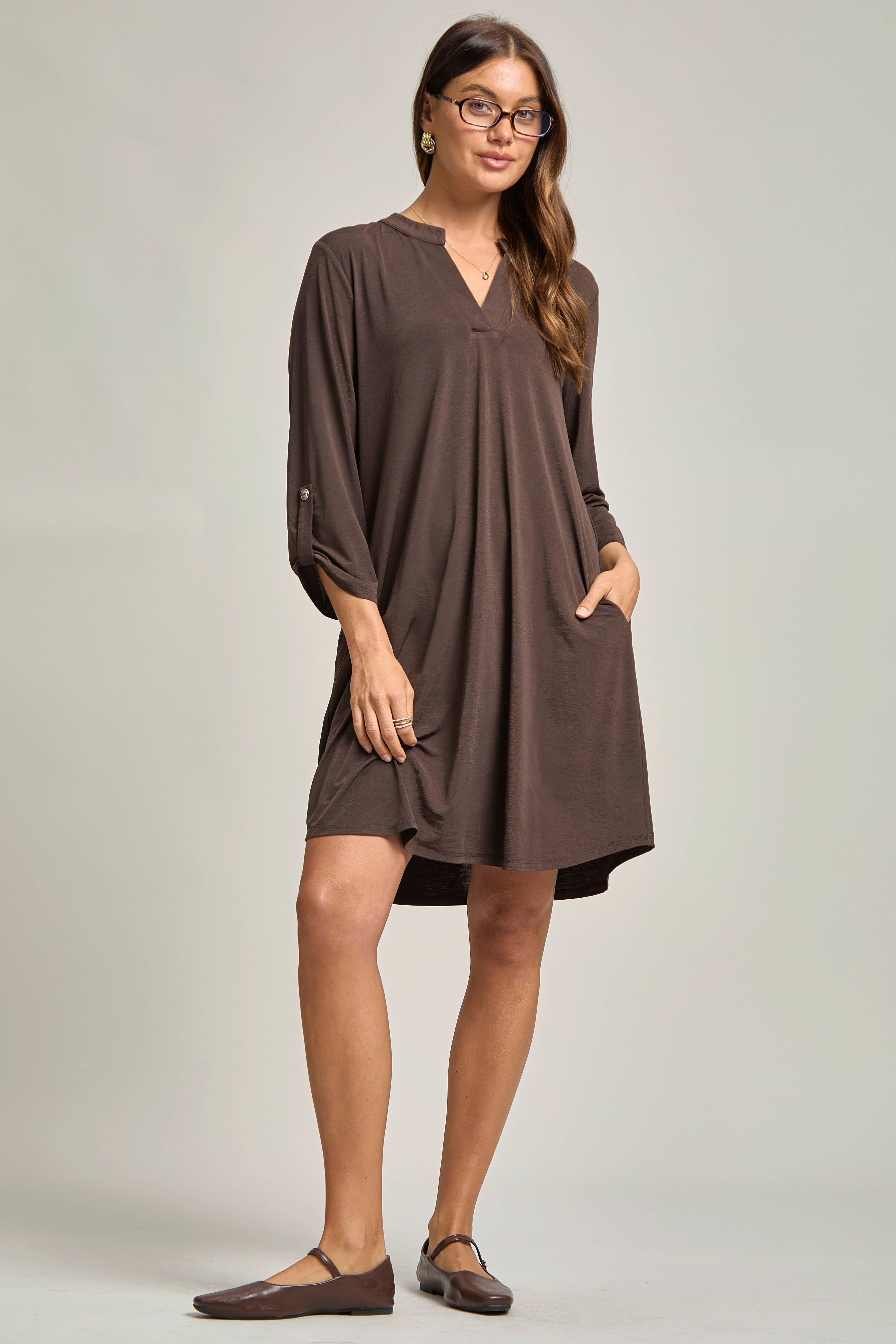 Dear Scarlett - Wholesale Dress - Women's - Solid A line 3/4 Sleeve Dress4