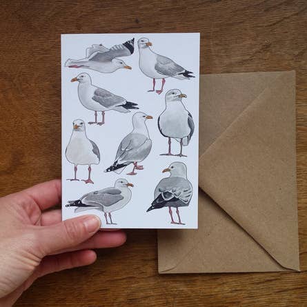 Seagull / Herring Gull greeting card, blank inside for wholesale by Alice Draws The Line