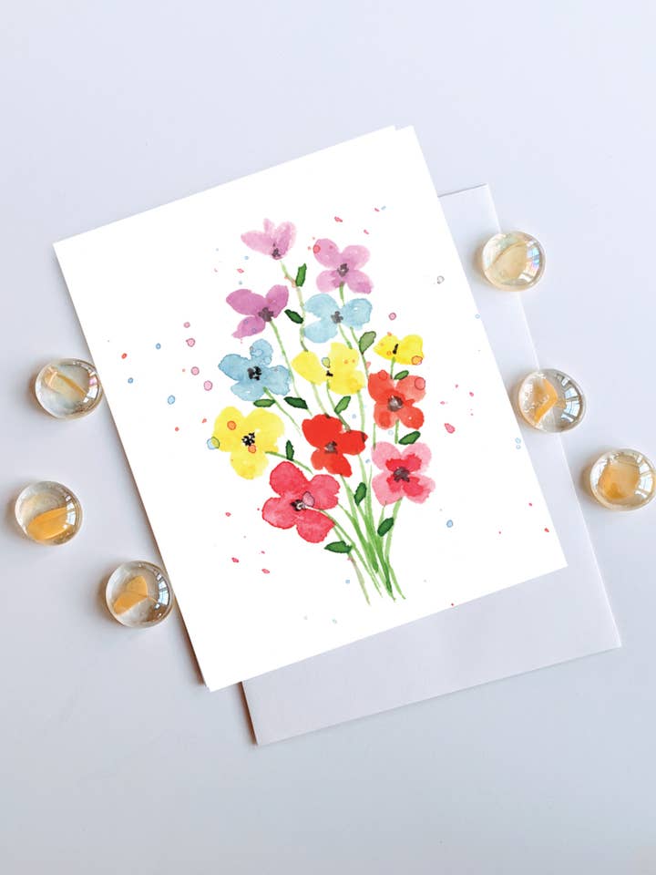Carte de vœux fleurs multicolores| Carte florale| Carte générale pour la vente par Artcolorworks