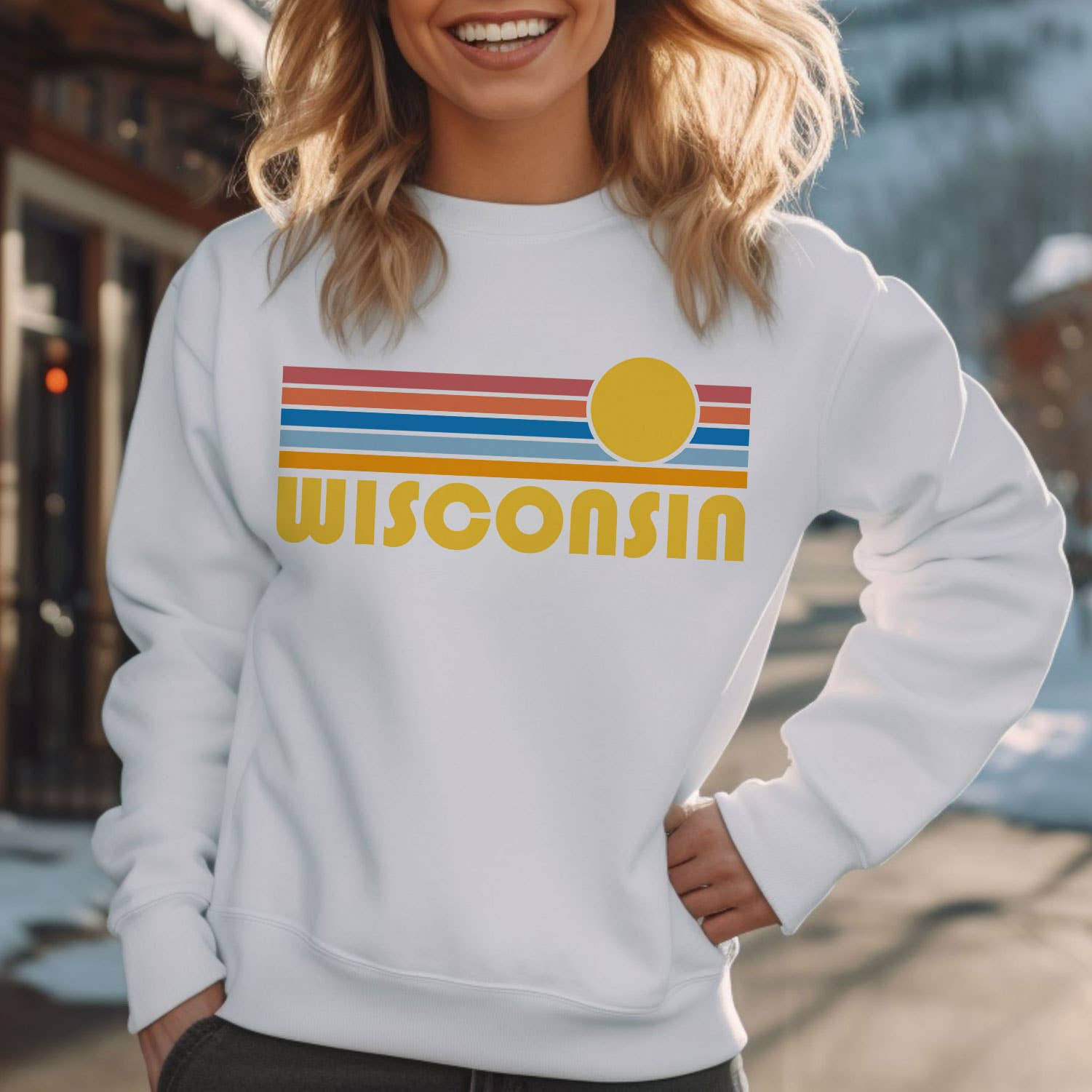 Hey Mountains - Wholesale Graphic Sweatshirt - Unisex - Wisconsin Sweatshirt, Retro Sunrise Unisex Wisconsin Sweater7