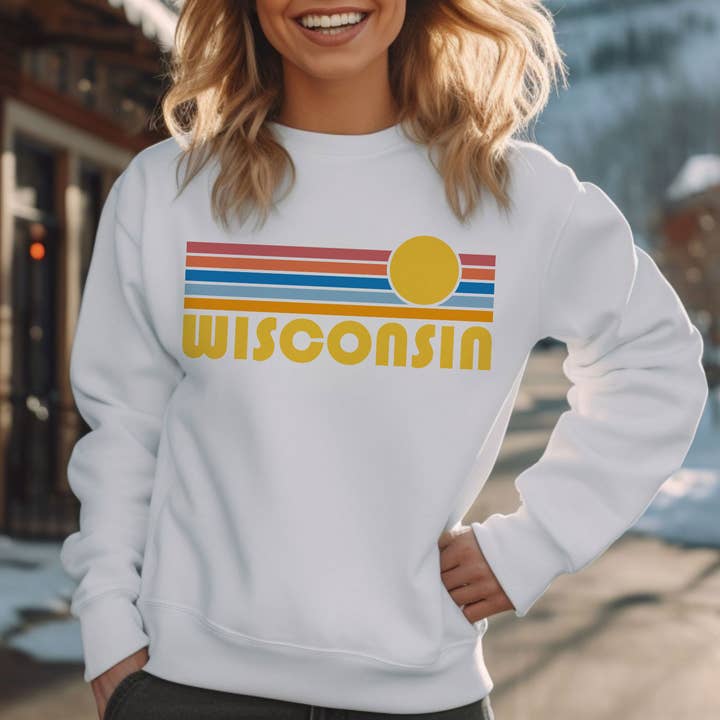 Hey Mountains - Wholesale Graphic Sweatshirt - Unisex - Wisconsin Sweatshirt, Retro Sunrise Unisex Wisconsin Sweater7