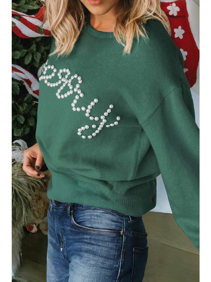 Little Daisy Closet - Wholesale Knit Sweater - Women's - LDC Pearl Beaded Merry Casual Sweater