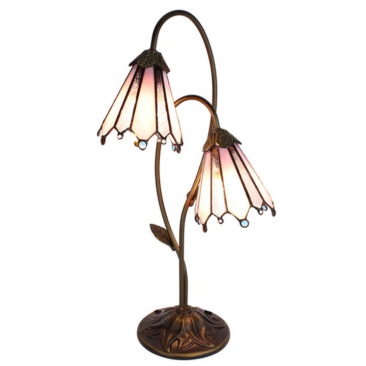 5LL-6251 Tischlampe Tiffany 61 cm Schreibtisch aus braunem rosafarbenem Glas für den Großhandel von Clayre & Eef