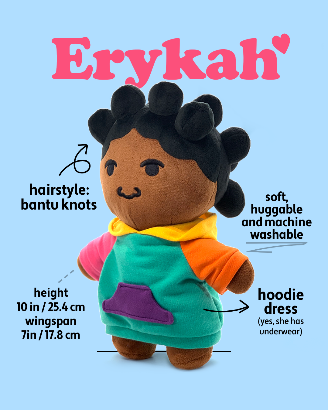 Zuri & Dre - Wholesale Stuffed/Plush Toy - Kids & Baby - Erykah Bantu Knots Black Girl Plush Doll Toy2