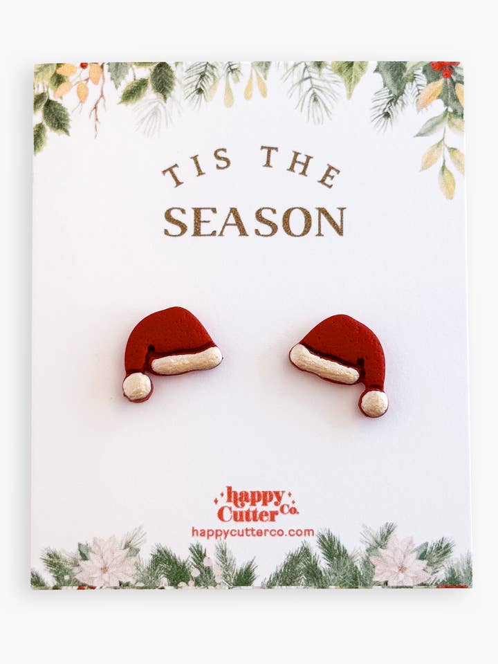 Christmas Studs - Classic Red Santa Hat Holiday Earrings for wholesale by Happy Cutter Co