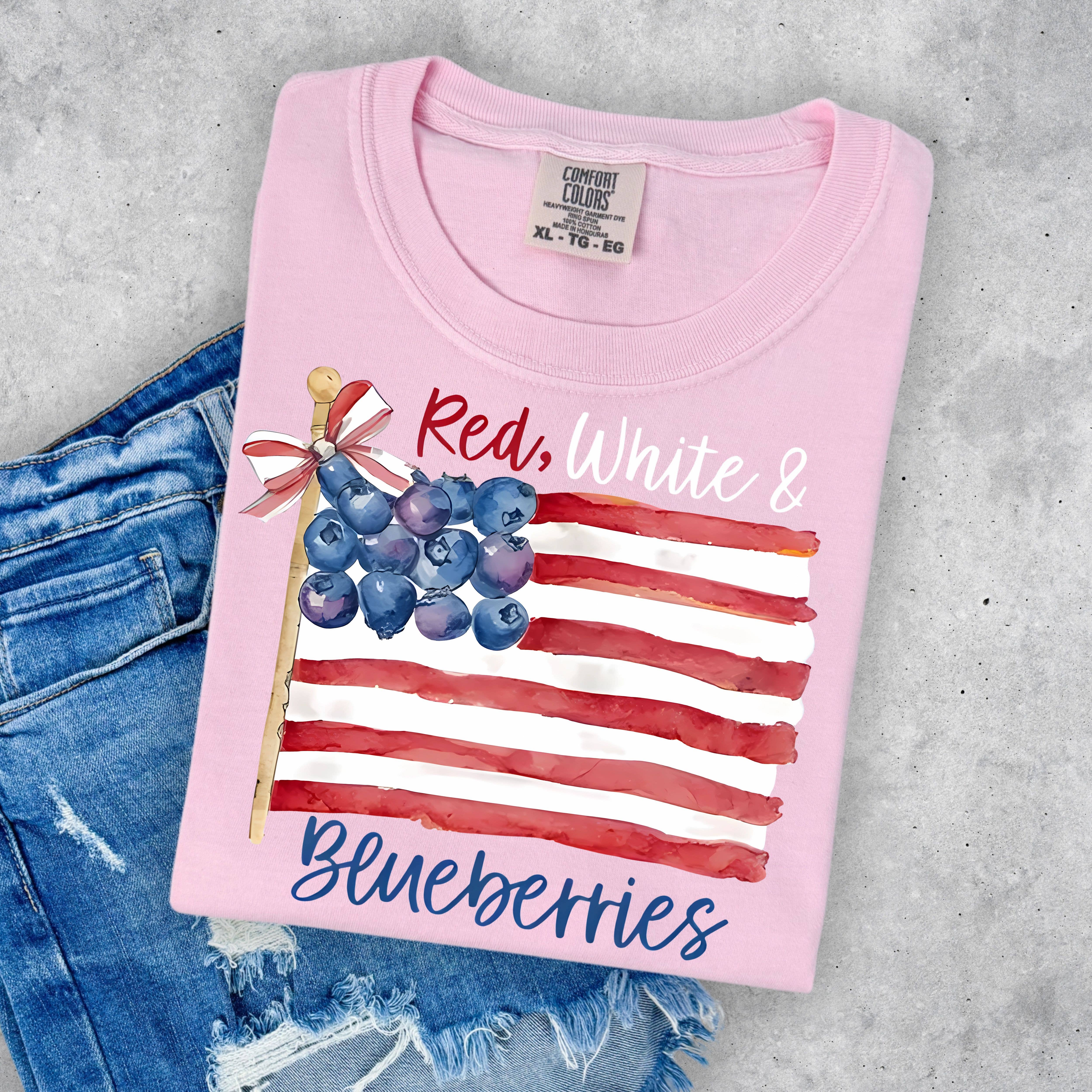 Southern Rheas – T-shirt gráfica - Unissexo por atacado – Camiseta Patriótica Confortável Cores Vermelho Branco & Mirtilos1