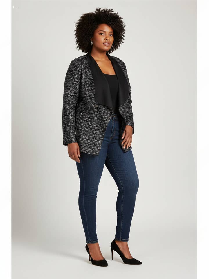 Stor jacka i tryckt svart mockaimitation (C6126) för wholesale av Pomme Rouge Paris