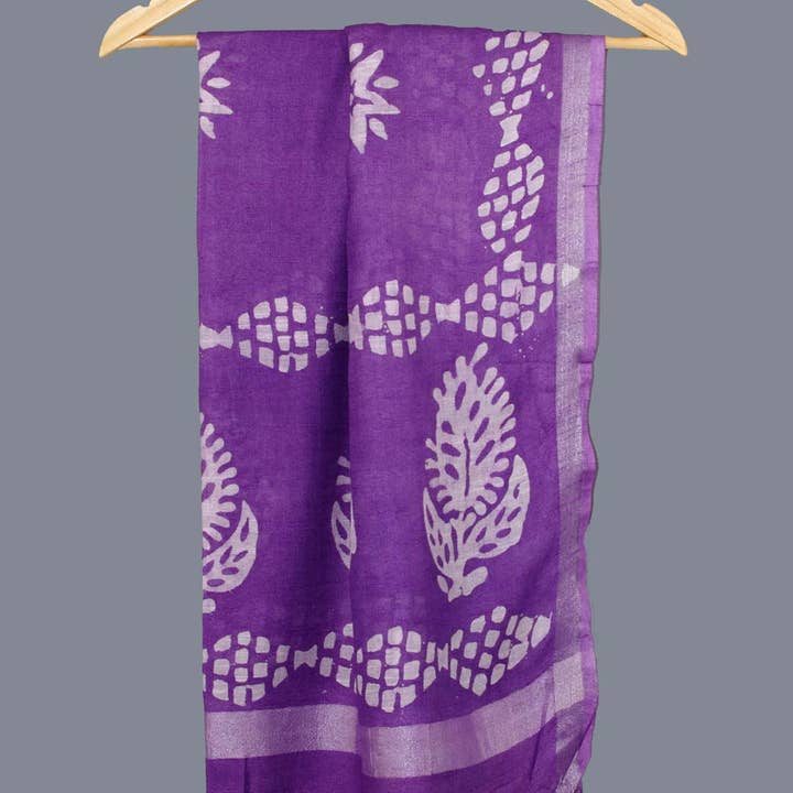 Kantha Decor – wholesale Scarf – Women's – Linen Scarf / Stole with Tussle - Purple Batik Print0