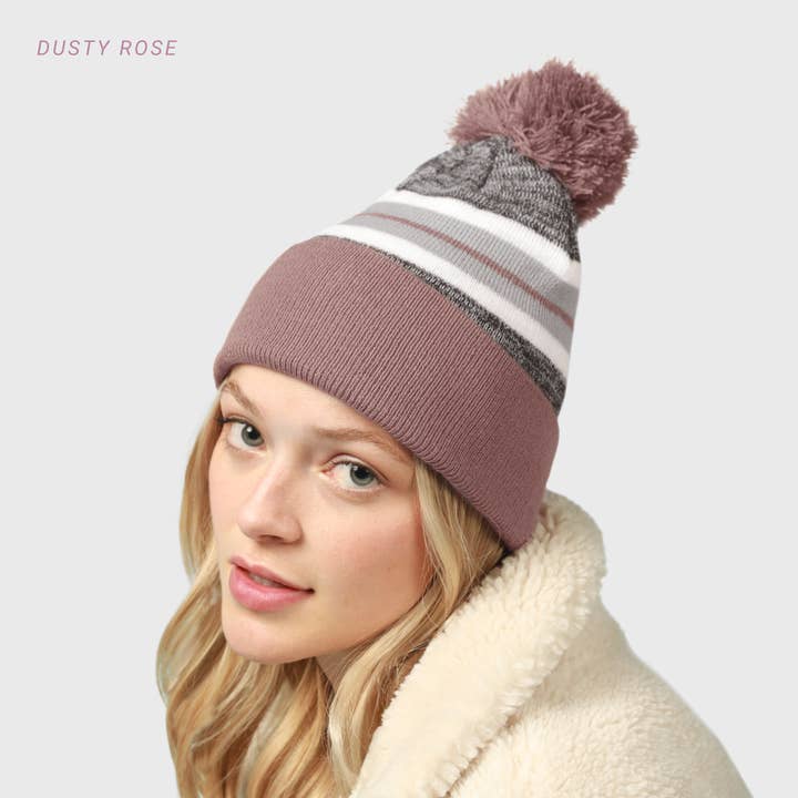 CHOK.LIDS Stripe Sport Pom Beanie for wholesale by ChoKoLids