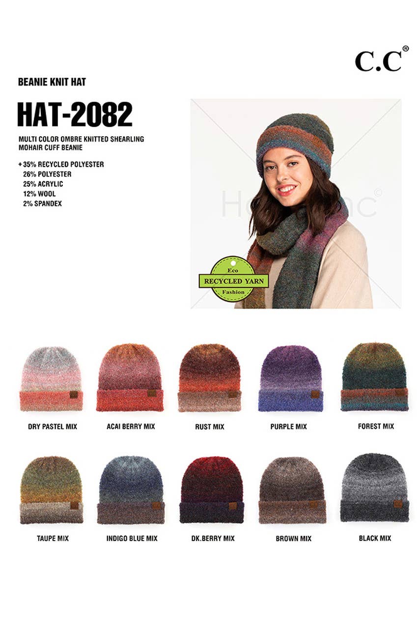 Hana - Wholesale Beanie - Women's - C.C Multi Color Ombre Mohair Cuff Beanie18