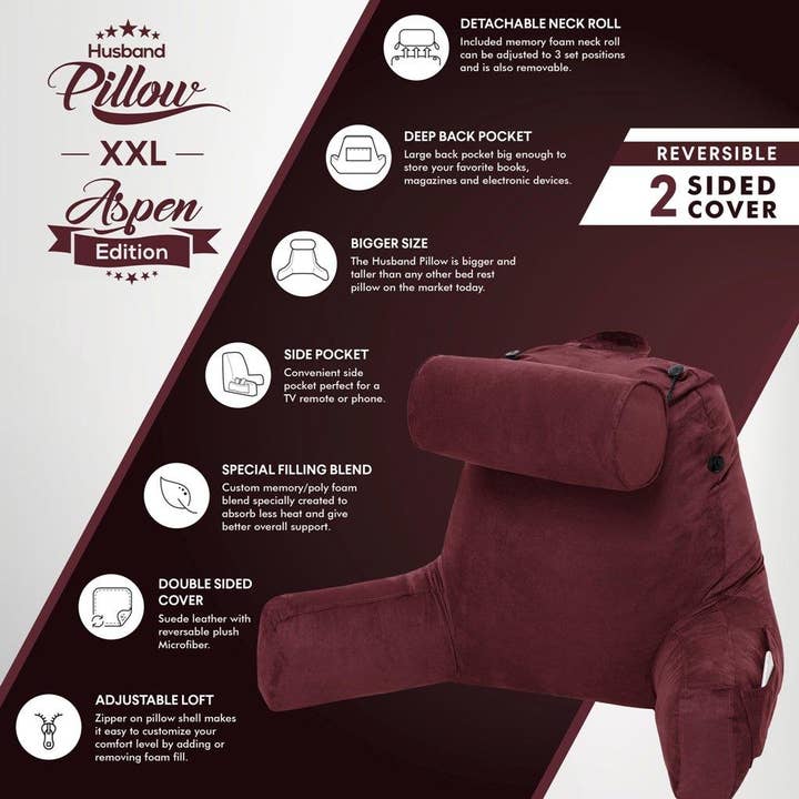 Husband Pillow - Wholesale Bedding pillow - XXL Husband Pillow Aspen Edition Backrest Pillow with Memory Foam2