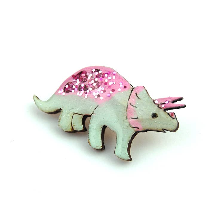Bekbek Makes – wholesale Brooch – Triceratops - Pastel Green & Pink (Pin Badge or Necklace)