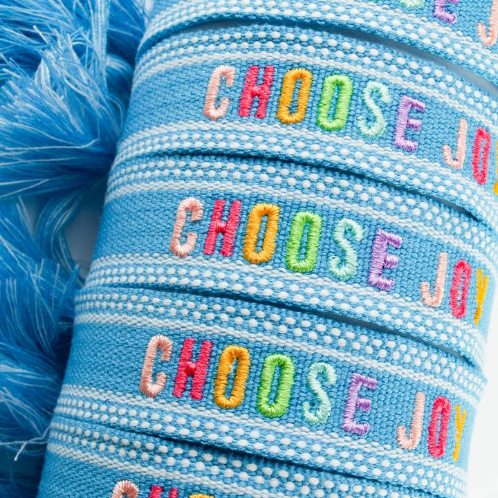 Colorful Embroidered Bracelets | Aqua | Choose Joy for wholesale by Cleary Lane