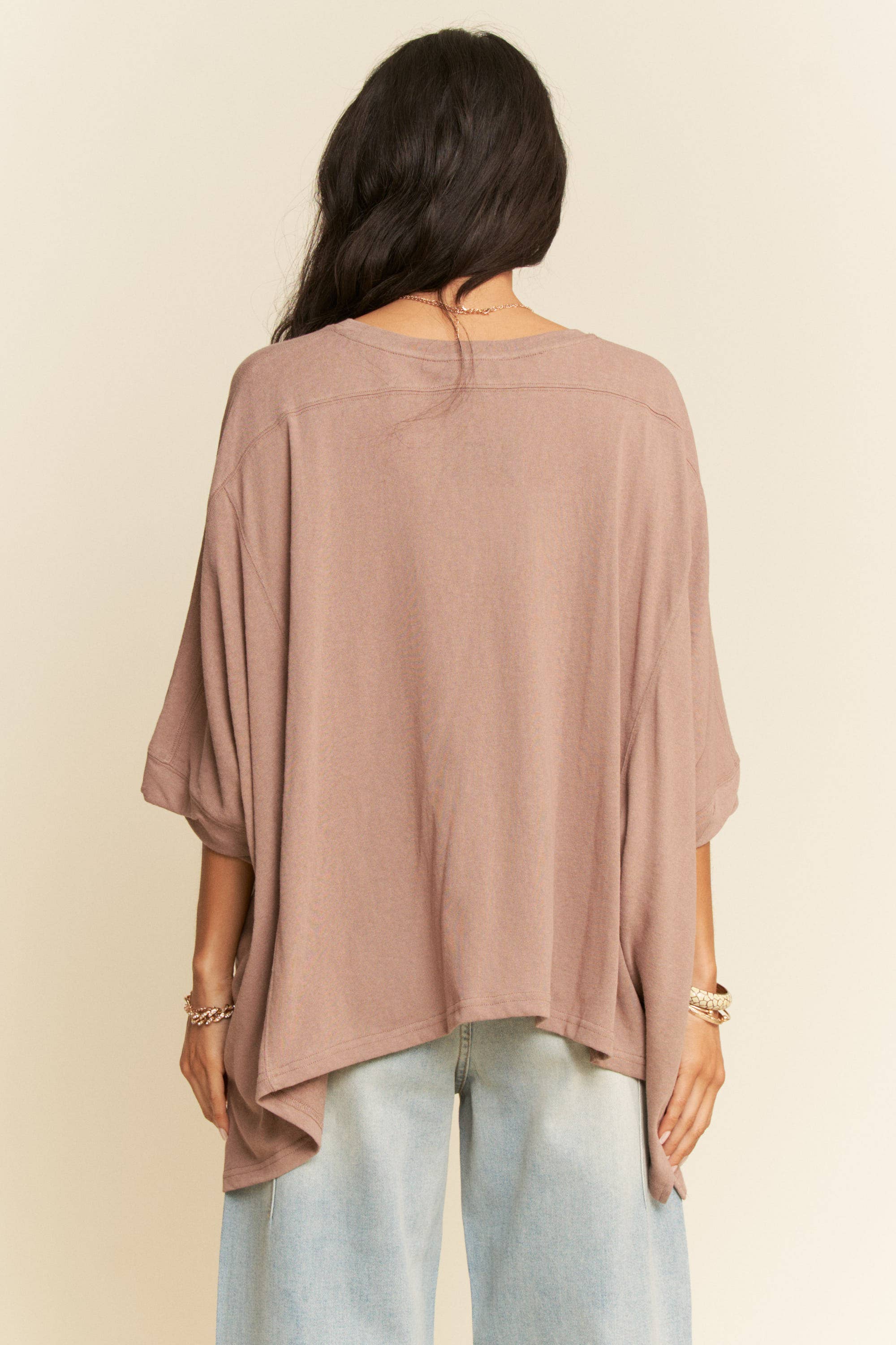 Davi & Dani - Wholesale Lounge Top - Women's - PLUS DROP SHOULDERS BATWING SLEEVE SIDE SLIT TOP16