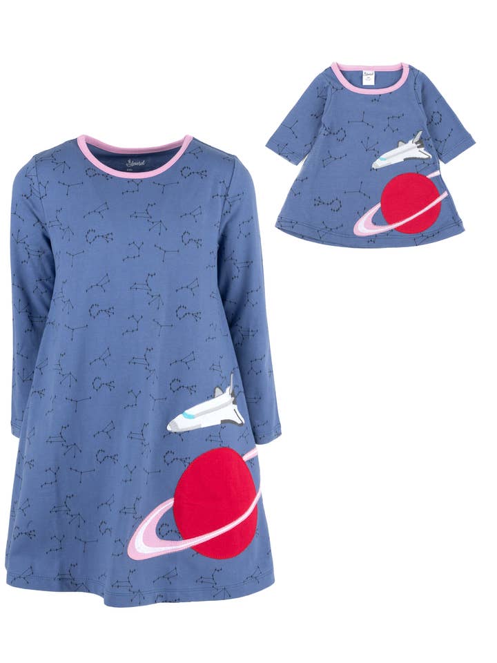 Kids Girl & Doll Cotton Planet Dress for wholesale by Leveret Pajamas