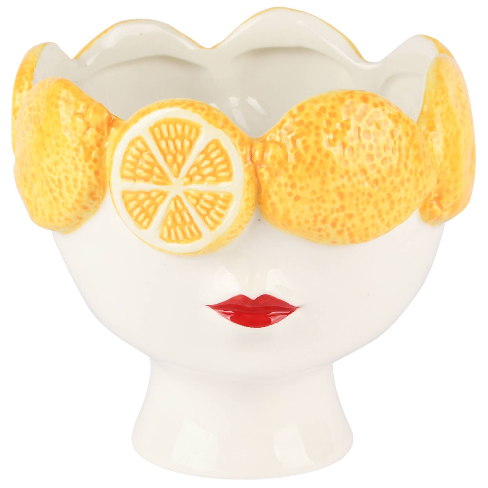 gul Kruka i keramik, kvinnoansikte med citroner, 14x13x12 cm för wholesale på Faire0