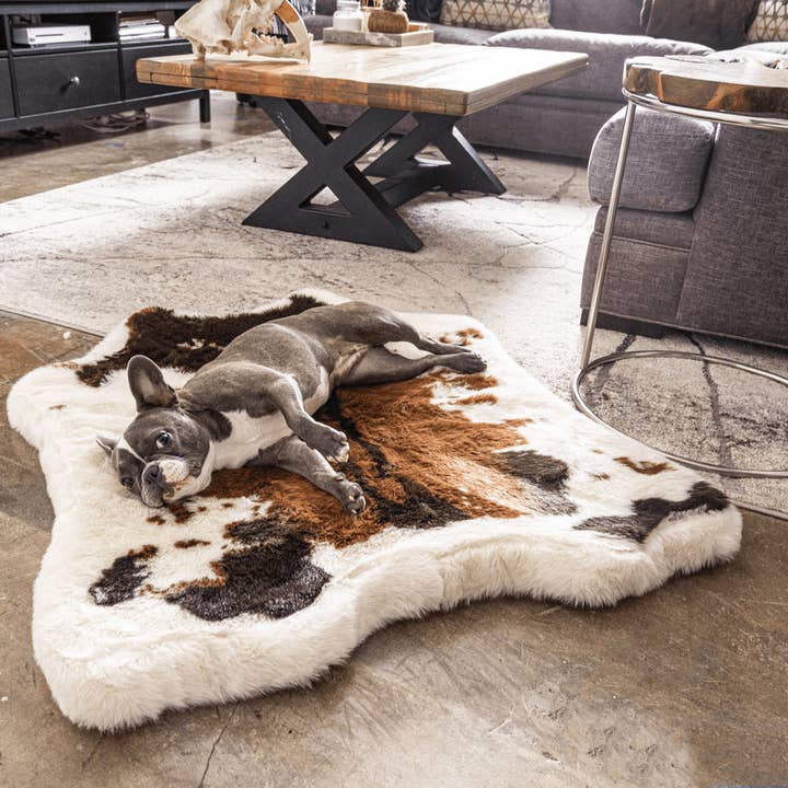 Paw Brands - Wholesale Pet Bed - Dog - PupRugâ„¢ Animal Print Memory Foam Dog Bed - Brown Faux Cowhide