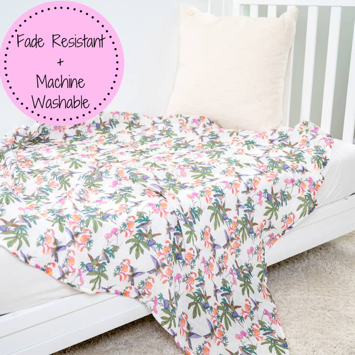 LollyBanks - Wholesale Swaddle – Baby - Hum Along Hummingbird Baby Muslin Swaddle Blanket5