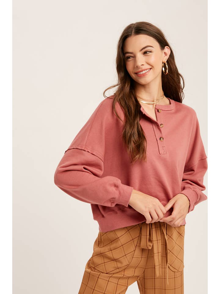 Listicle - Wholesale Knit Top - Women's - Henley Button Soft Knit Top LT11122