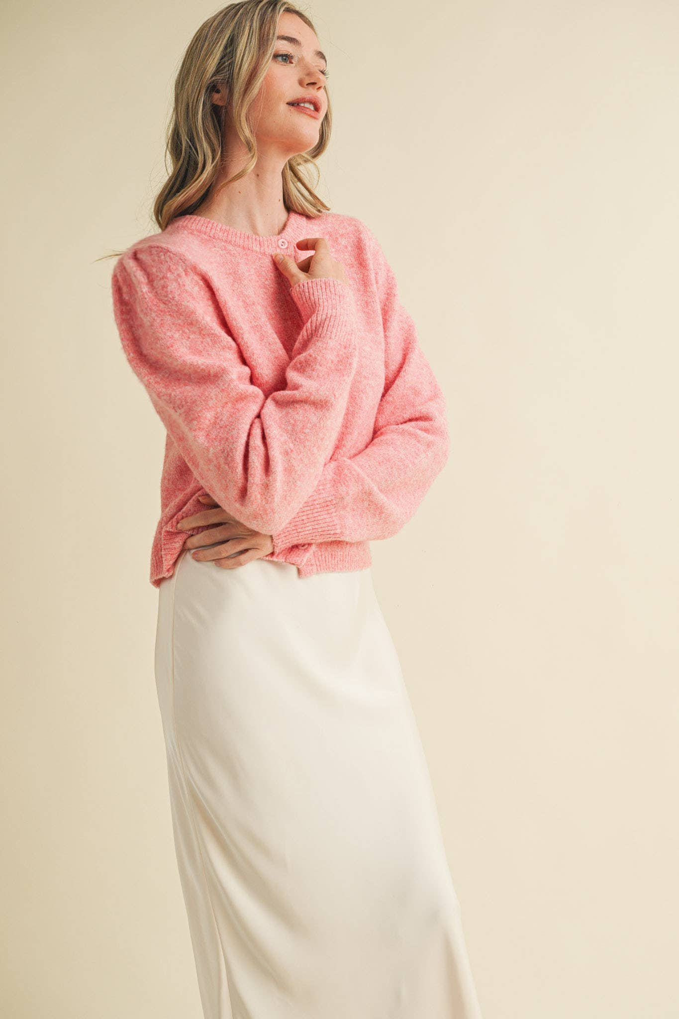 &MERCI - Wholesale Cardigan - Women's - LONG PUFF SLEEVE SWEATER CARDIGAN MSW1101864