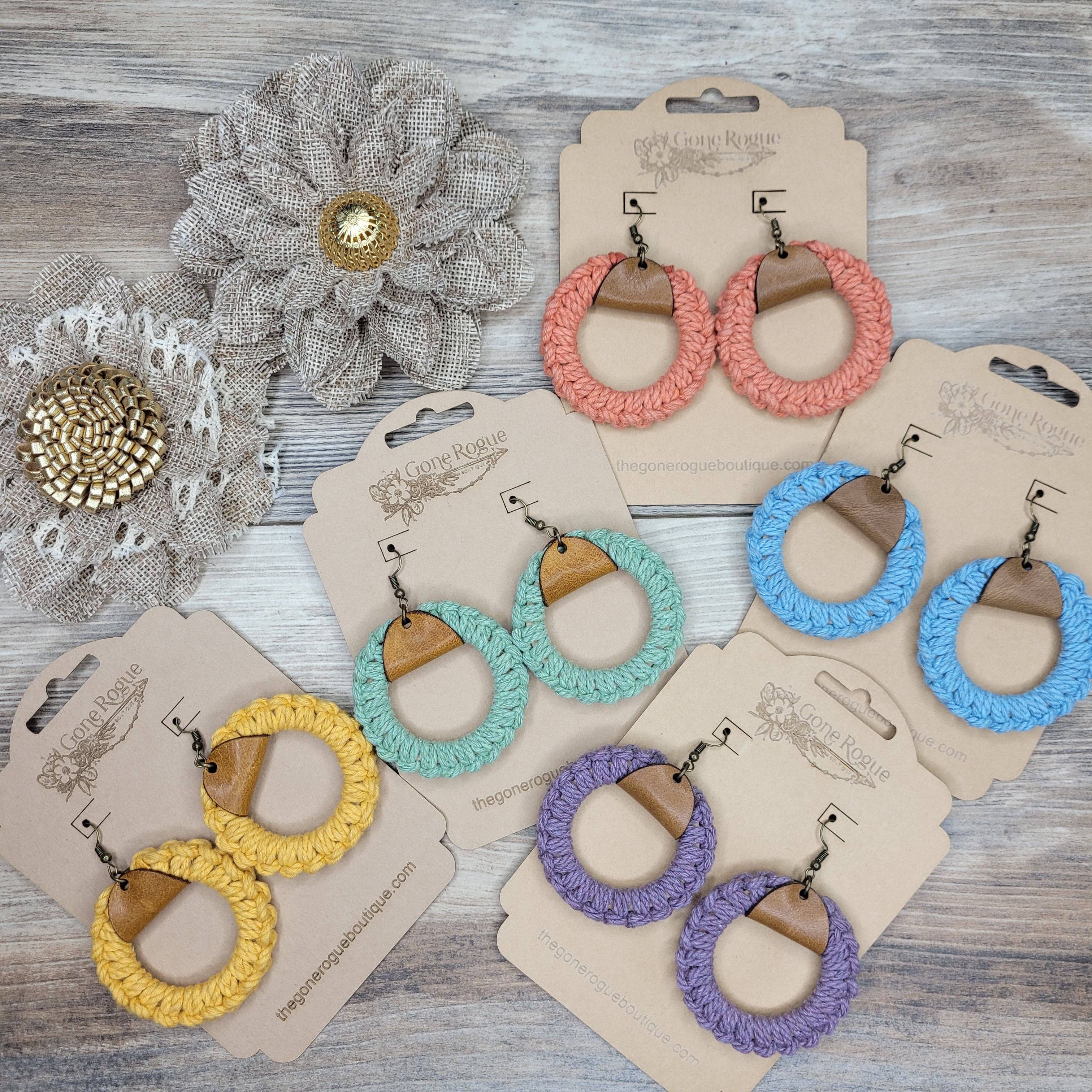 Gone Rogue Boutique - Wholesale Dangle Earrings - Spring Macrame hoop and leather earrings5