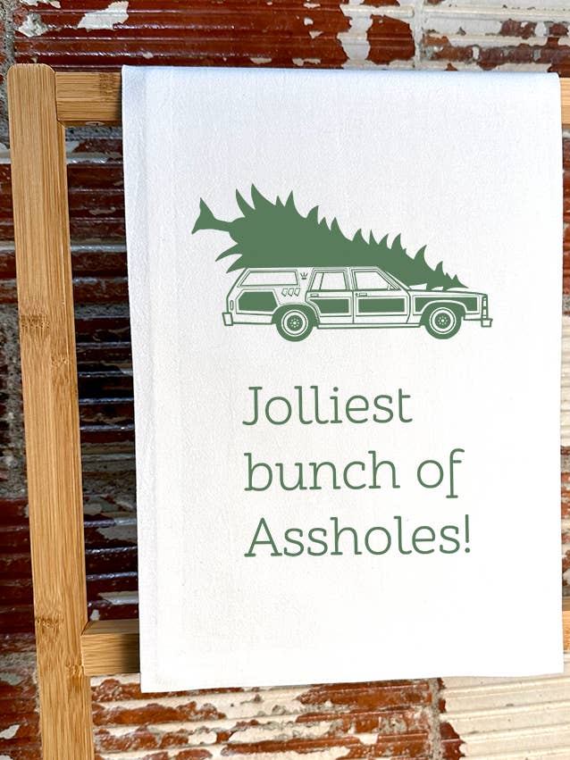 Jolliest bunch of Assholes! tea towel for wholesale by Mixed Ethically