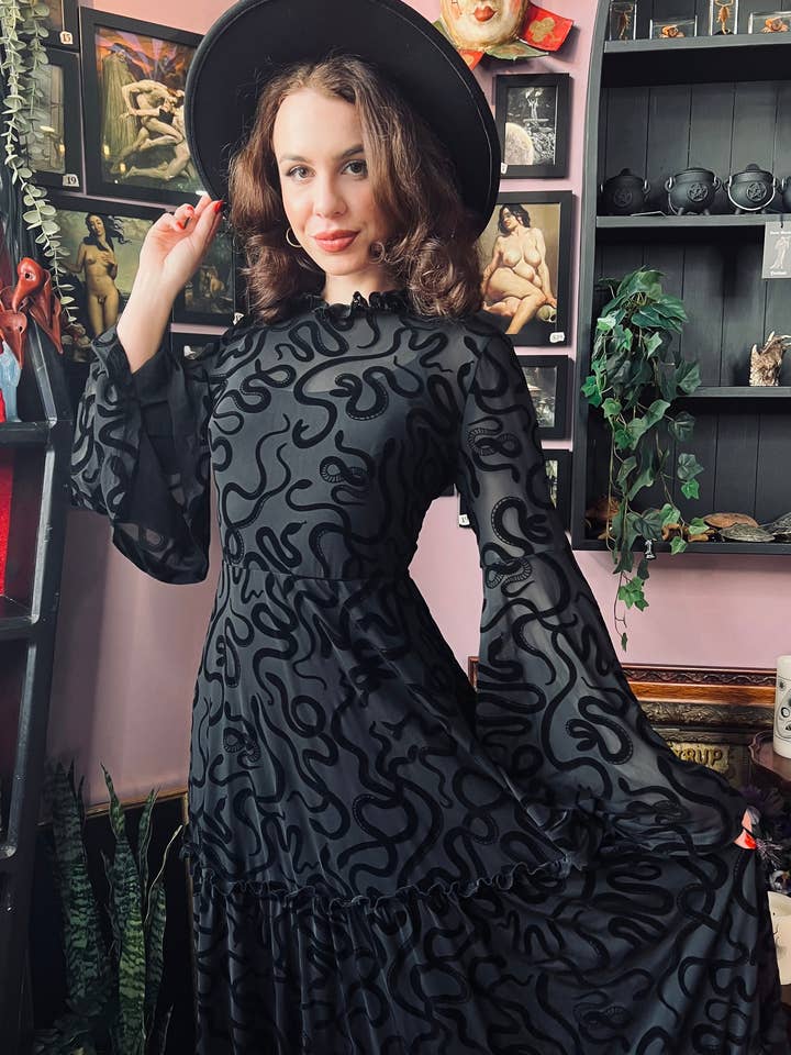 Witchwood Bags - Wholesale Dress - Women's - Sloane - Velvet Flocked Snake Maxi Dress - READY TO SHIP3