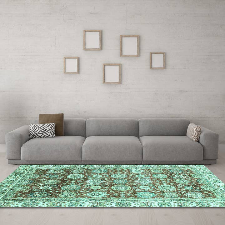 Tapis traditionnels turquoises orientales lavables en machine pour la vente par Ahgly