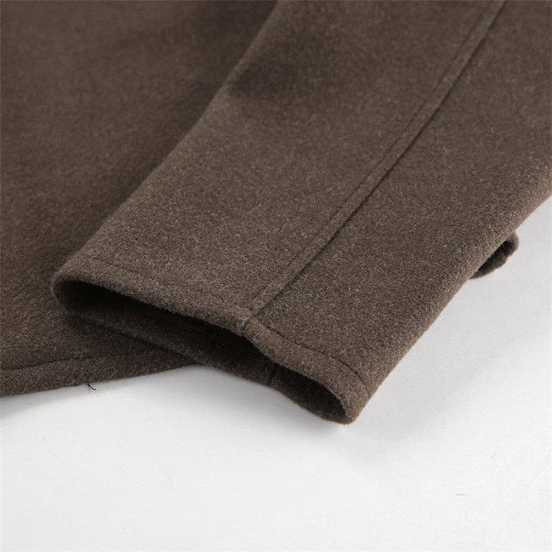 Brown Solid Color Notched Collar Thick Wool Jacket for wholesale on Faire10