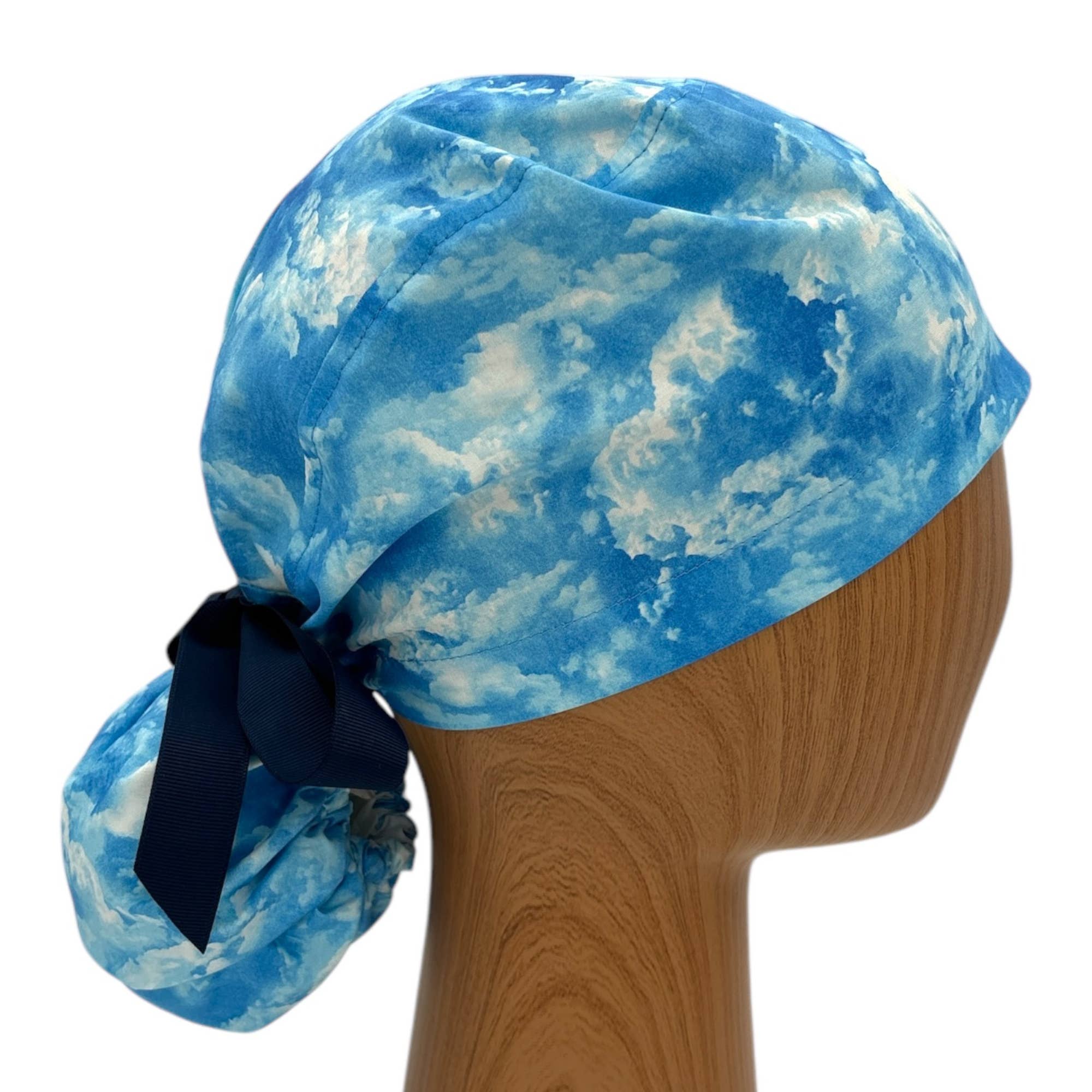 SewingLabPlus - Wholesale Healthcare Uniform - Women's - Blue Sky Scrub Cap Pony Tail Scrub Hat Ribbon Tie