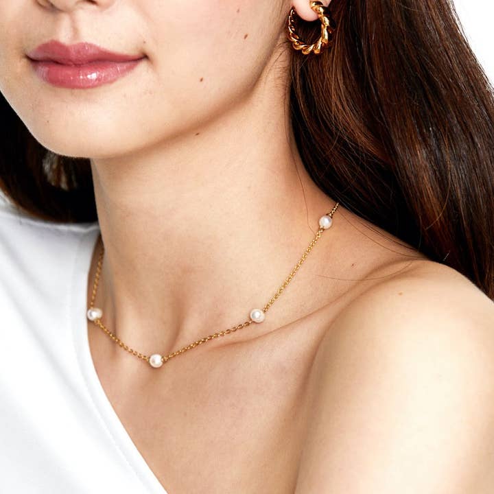 Angels Whisper Accessories - Wholesale Beaded/Pearl Necklace - Ally Pearl 18K Gold Plated Necklace