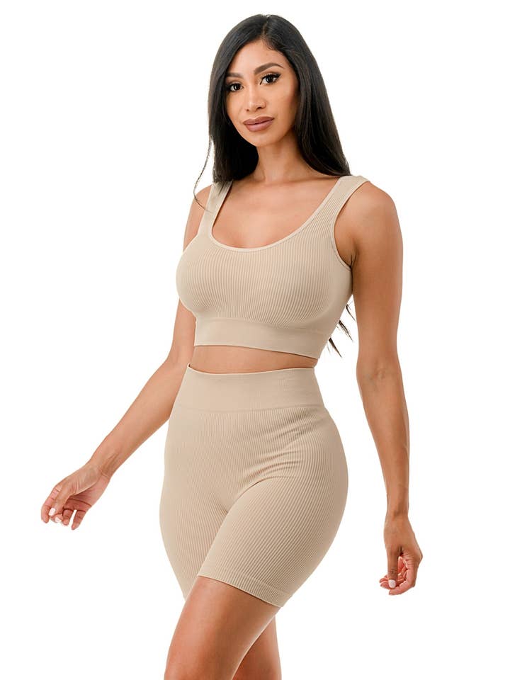 2PC muskel Tank Sports Top Highwaist kort sæt for engroshandel hos To Star