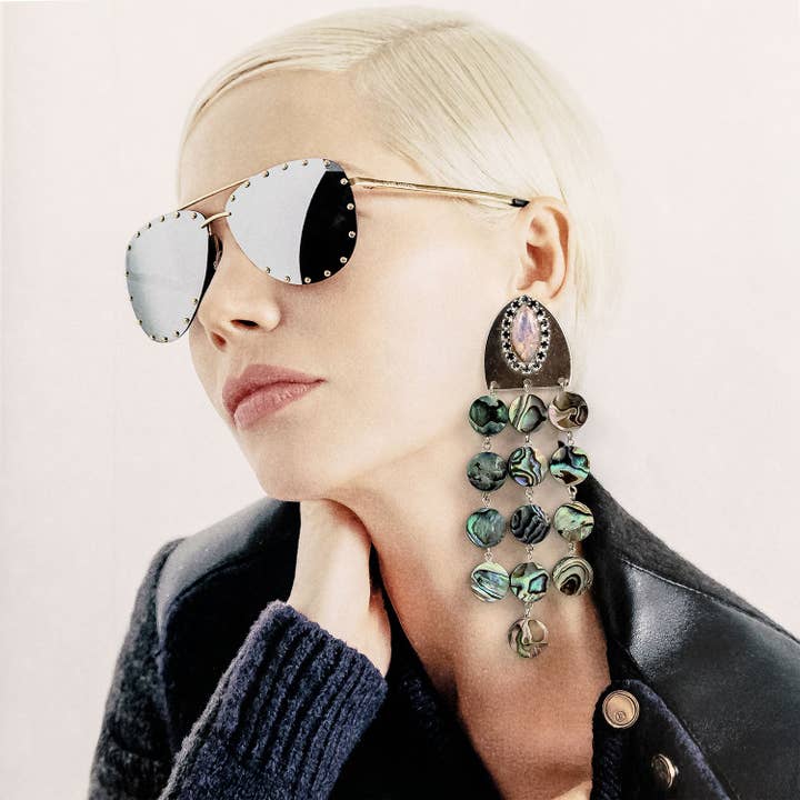 Pendientes de concha paua maorí de plata vintage para venta al por mayor de e.b. jewelry studio