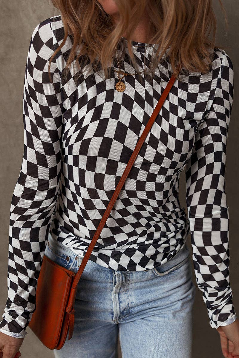 Mccolin – wholesale Knit top – Women's – Checkered Long-Sleeve Shirt0