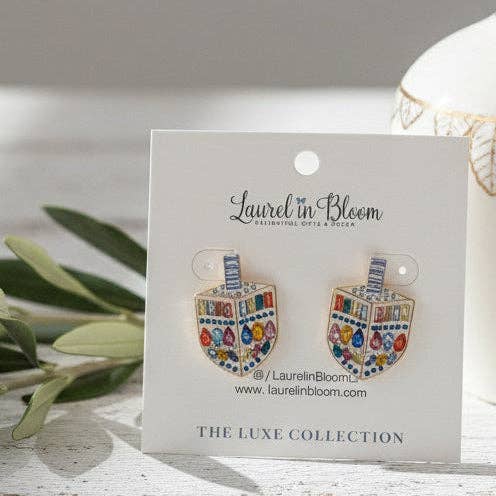 Festival of Lights LUXE Dreidel Earrings for wholesale by Laurel in Bloom