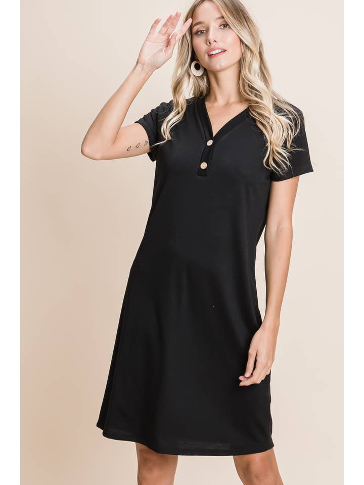Black DA1286 V-NECK BUTTONED DRESS for wholesale on Faire