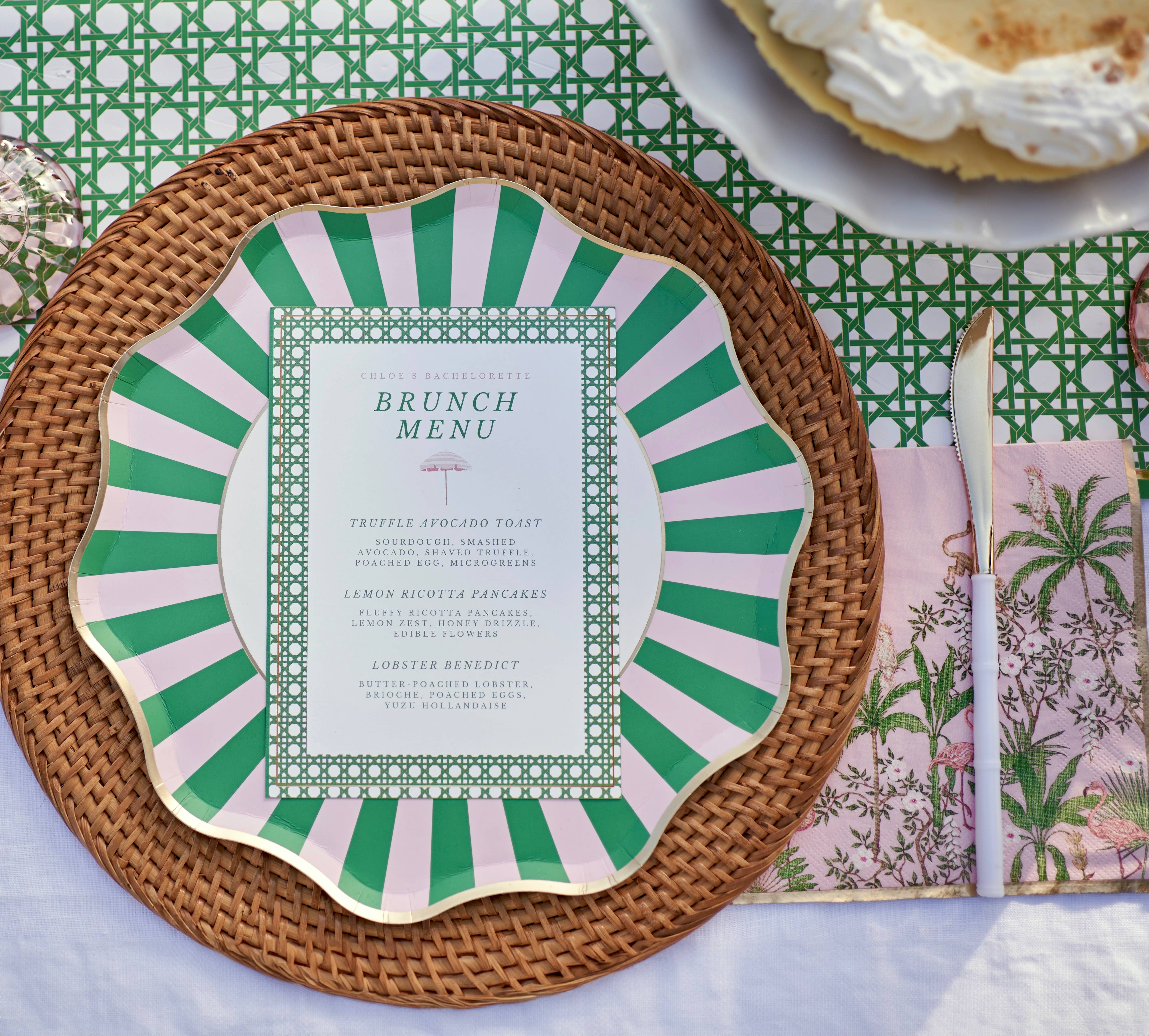 Harlow & Grey – Engroshandel Engangsserviet – Palm Beach - Lyserøde & Grønne Store Papirservietter3