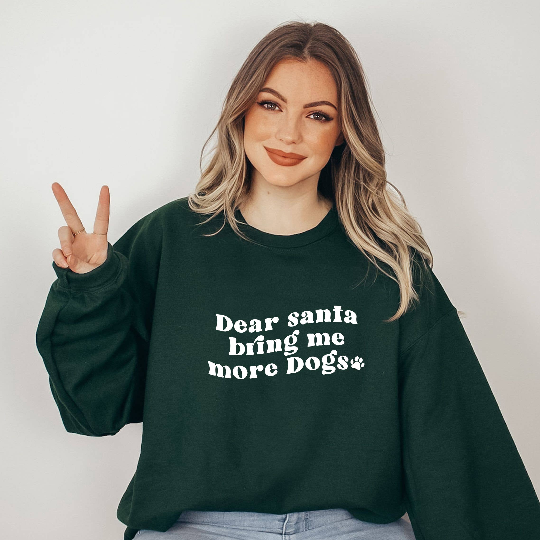 Olive And Ivory Wholesale - Wholesale Graphic Sweatshirt - Women's - Dear Santa Bring Me More Dogs Wavy | Sweatshirt | Christmas3