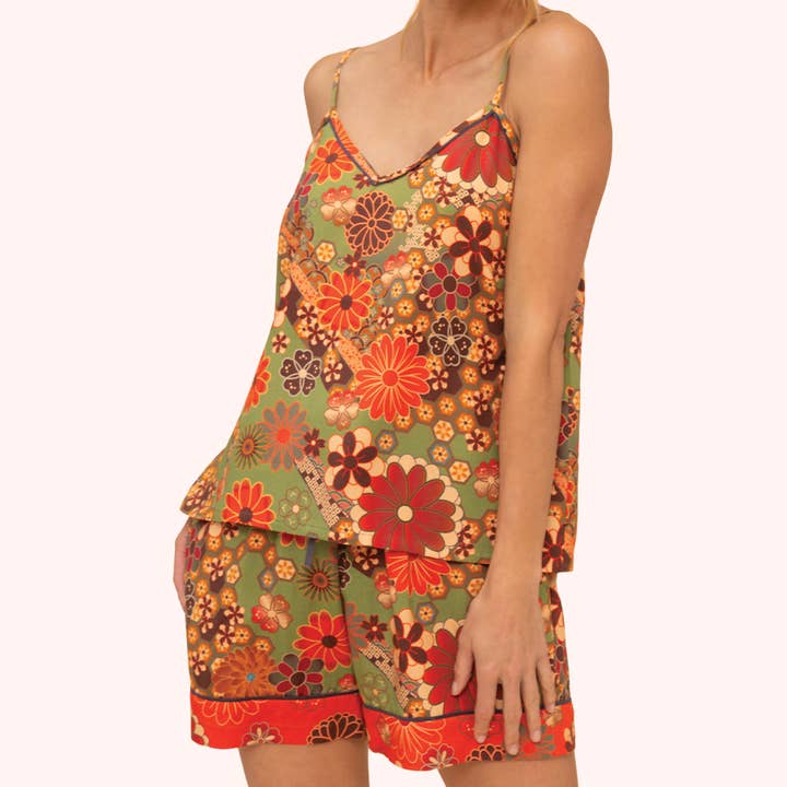 Cami 70s Kaleidoscope Floral Pyjamas in Sage - Medium for wholesale by Powder Design inc - US