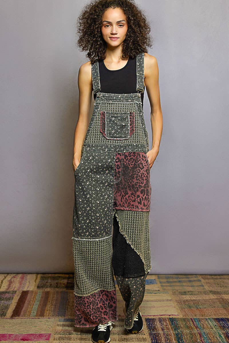 Pol Clothing - Wholesale Overalls - Women's - Animal printed floral print frayed edge twill woven overalls0