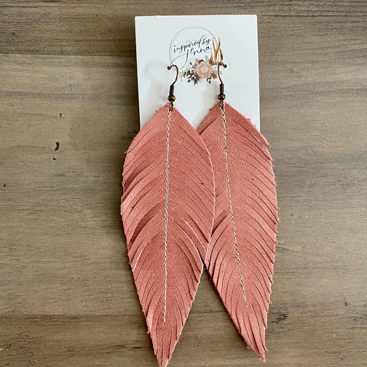 Inspired by Jenna - Wholesale Dangle Earrings - Vintage Rose Leather Feather Earrings (4 sizes)3
